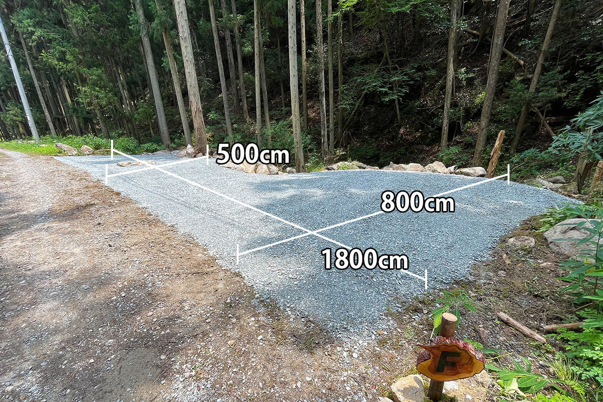 区画Fのサイズを記した画像。横1800cm、縦は800cmの部分と500cmの部分がある。